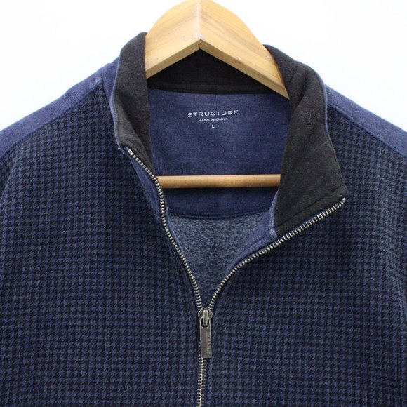 Structure Sweater Mens Navy Blue Zip Up Knit Long Sleeve Cotton Blend Sz Large L - Picture 5 of 9